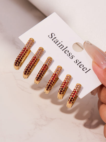 Stainless Steel Long U-Shaped Hoop Earrings with 5A Zircon – Elegant Colorful Statement Fashion Jewelry