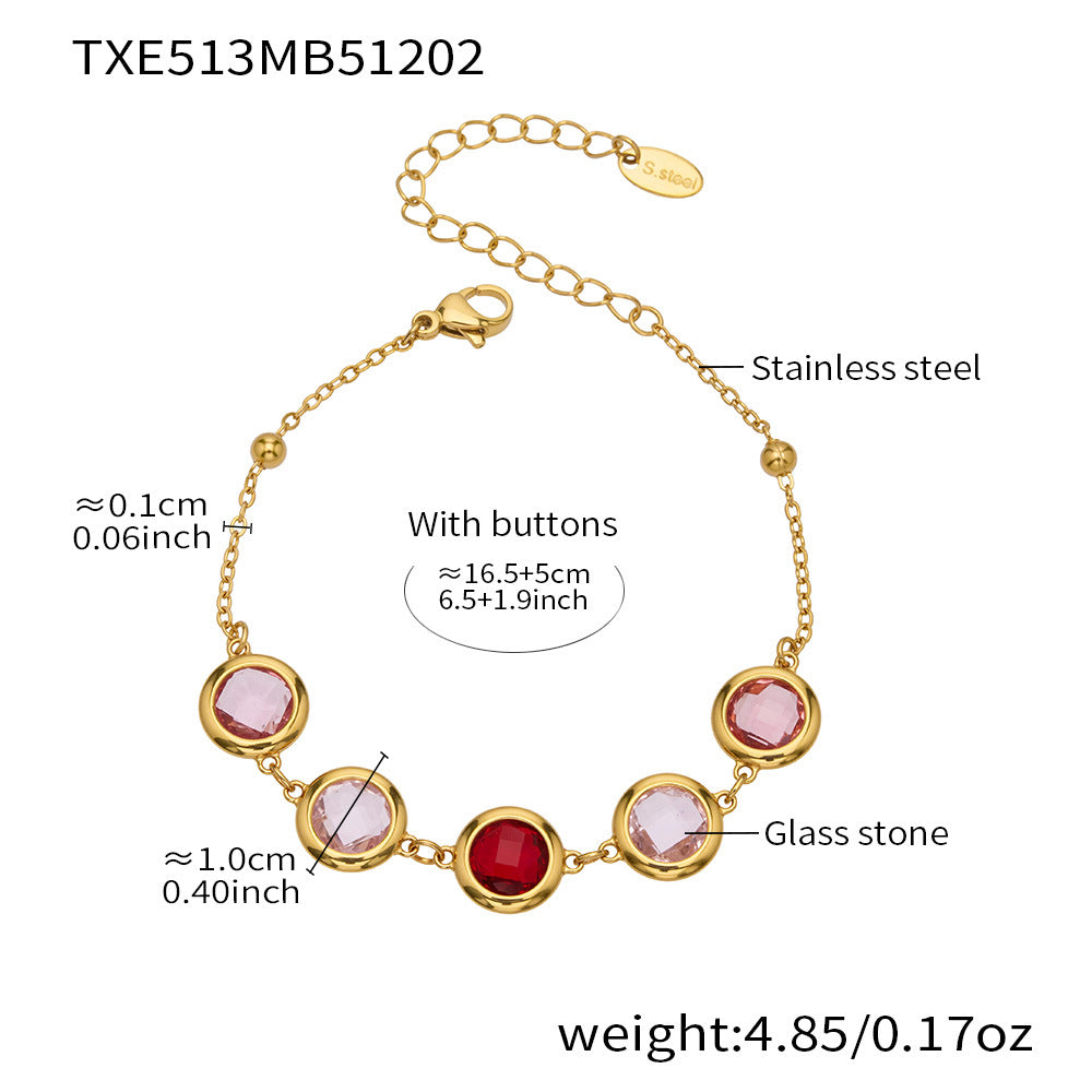 Candy Color Glass Stone Jewelry Set – Stainless Steel Necklaces, Bracelets & Earrings