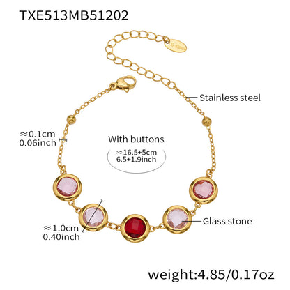 Candy Color Glass Stone Jewelry Set – Stainless Steel Necklaces, Bracelets & Earrings