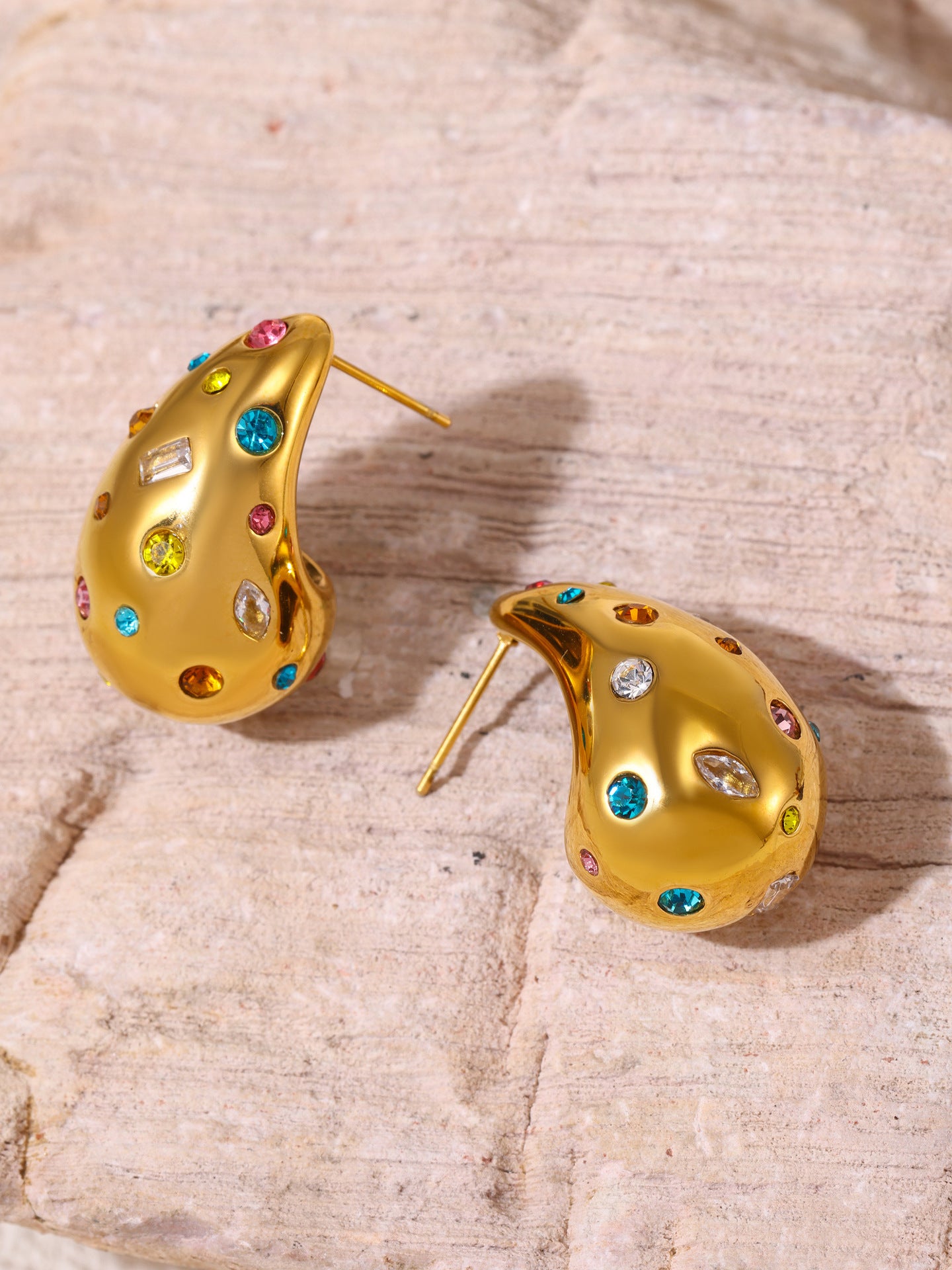 Elegant Teardrop Zircon Earrings – Stainless Steel Enamel, Pearl & Rhinestone Collection | Hypoallergenic Fashion Jewelry