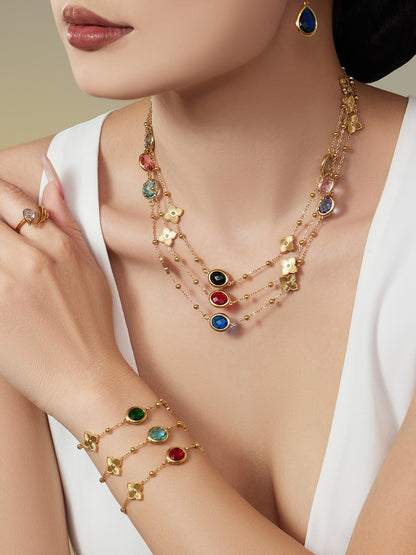 Stainless Steel Oval Gemstone Jewelry Series – Long Pendant Necklace · Bracelet · Drop Earrings | WANTI Jewelry