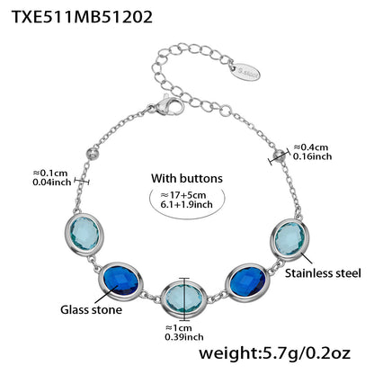 Candy Color Oval Glass Stone Necklace, Bracelet & Earrings Set – Stainless Steel | Fashion Jewelry | Colorful Minimalist Accessories