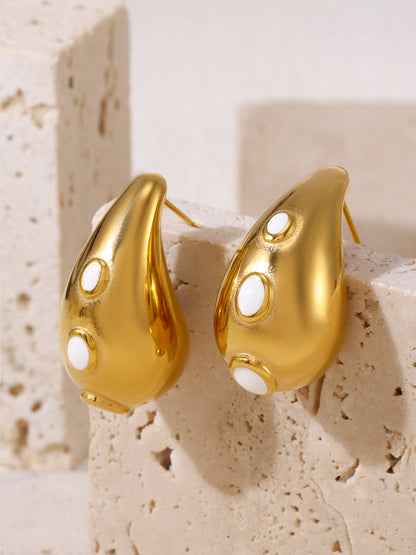 Elegant Teardrop Zircon Earrings – Stainless Steel Enamel, Pearl & Rhinestone Collection | Hypoallergenic Fashion Jewelry