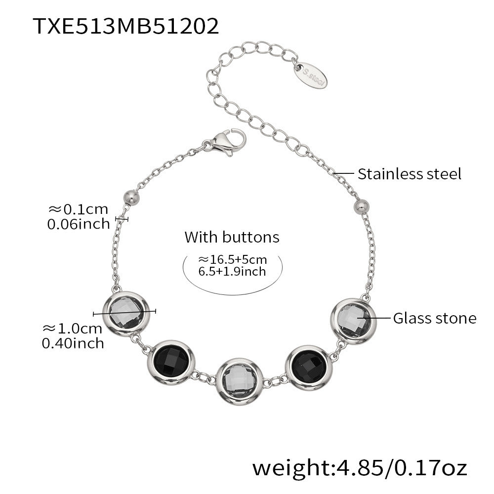 Candy Color Glass Stone Jewelry Set – Stainless Steel Necklaces, Bracelets & Earrings