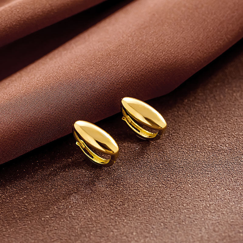 14K Solid Gold Coffee Bean Oval Earrings – Minimalist Everyday Hoop Pair