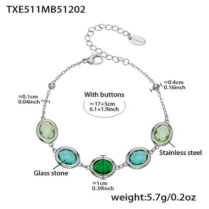 Candy Color Oval Glass Stone Necklace, Bracelet & Earrings Set – Stainless Steel | Fashion Jewelry | Colorful Minimalist Accessories