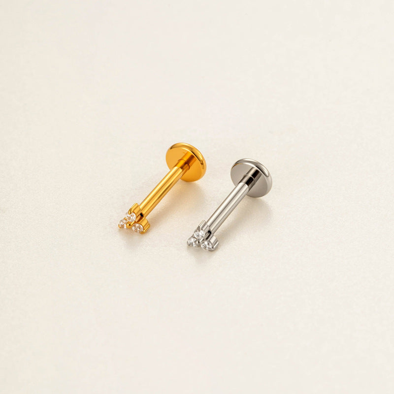 Implant Grade ASTM F136 Titanium Threadless Push Pin Zircon Flat Back Stud | Minimal Helix Cartilage Tragus Lip Piercing Jewelry