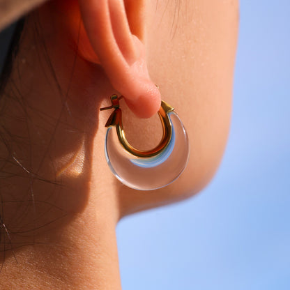 Vintage U-Shaped Resin Hoop Earrings – Stainless Steel Colorful Retro Statement Earrings | WANTI Jewelry