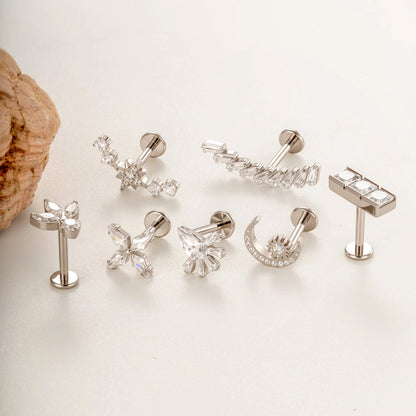 G23/F136 Titanium Zircon Piercing Studs | Internally Threaded Lip Labret & Cartilage Jewelry for Sensitive Skin