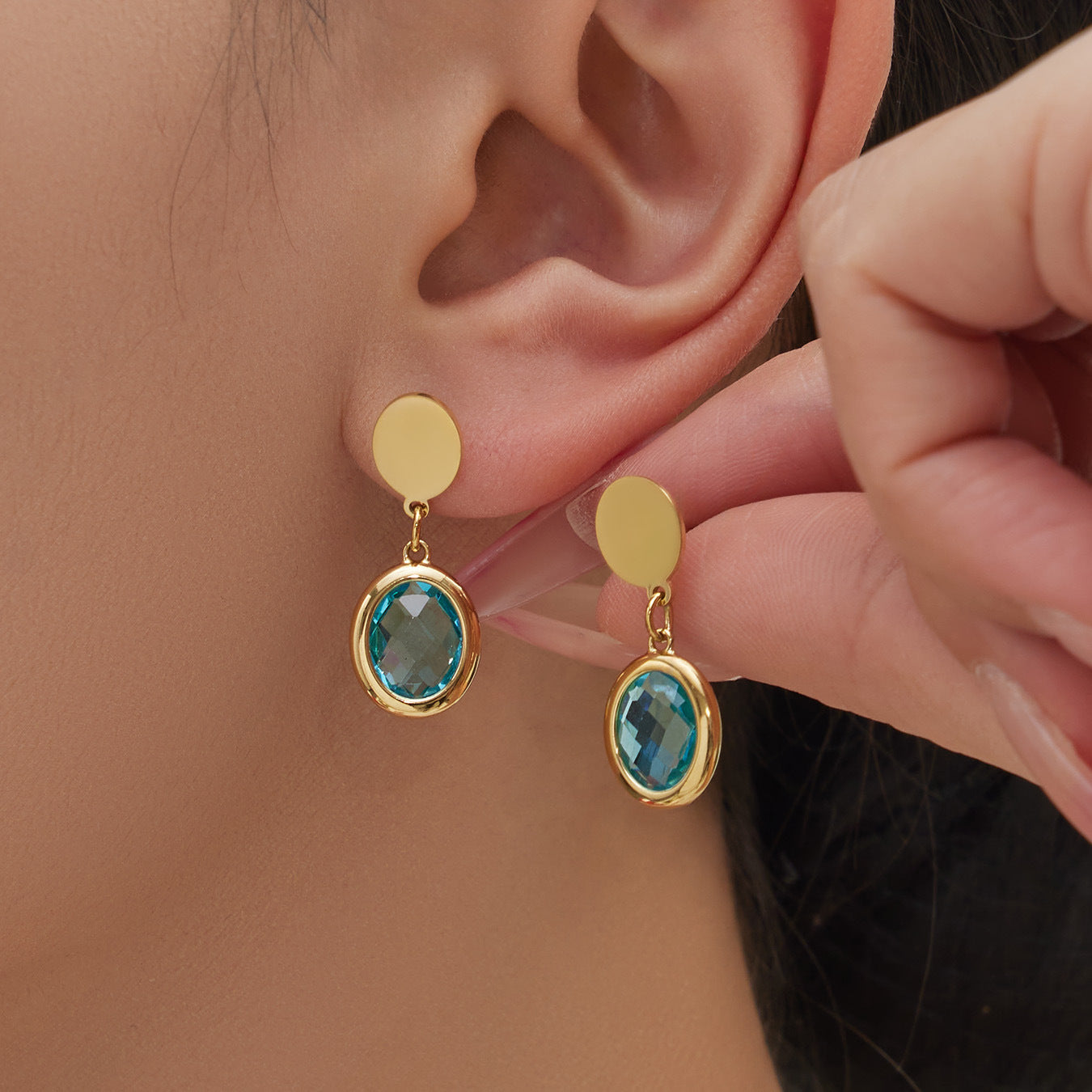 Candy Color Oval Glass Stone Necklace, Bracelet & Earrings Set – Stainless Steel | Fashion Jewelry | Colorful Minimalist Accessories