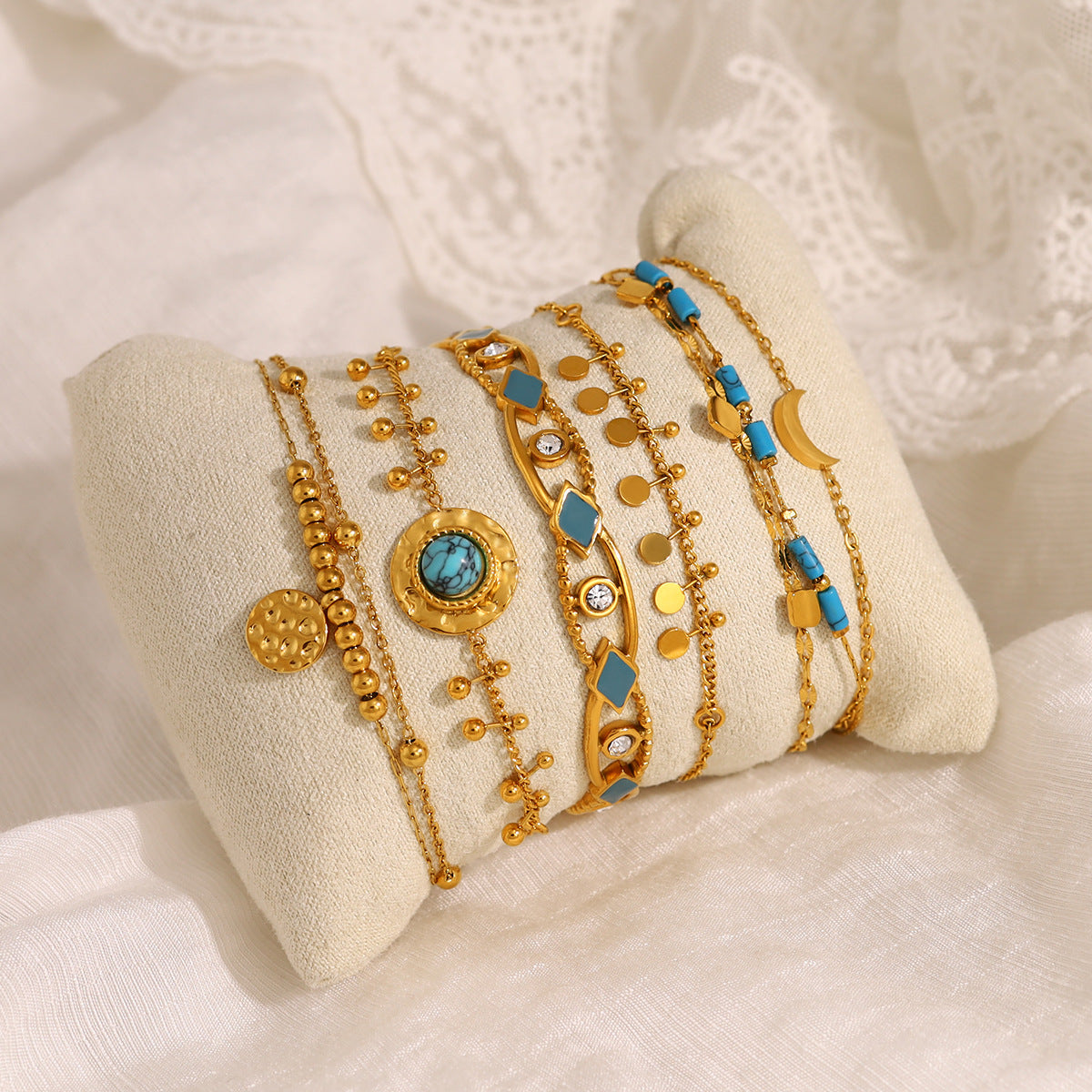 18K Gold-Plated Titanium Steel Bangle – Turquoise, Enamel & Crystal Jewelry