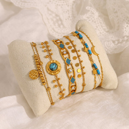 18K Gold-Plated Titanium Steel Bangle – Turquoise, Enamel & Crystal Jewelry