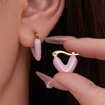 Stainless Steel Heart Enamel Drop Earrings – Colorful High-End Fashion Jewelry for Women