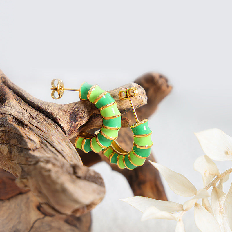 Enamel Twist Knot Hoop Earrings | Stainless Steel Colorful Drop Oil Earrings