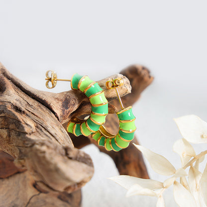 Enamel Twist Knot Hoop Earrings | Stainless Steel Colorful Drop Oil Earrings