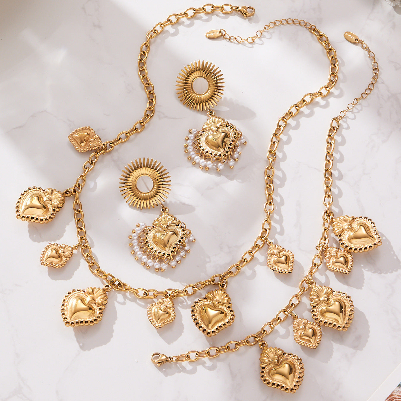 Stainless Steel Strawberry & Sunflower Jewelry Set – Necklace · Bracelet · Earrings