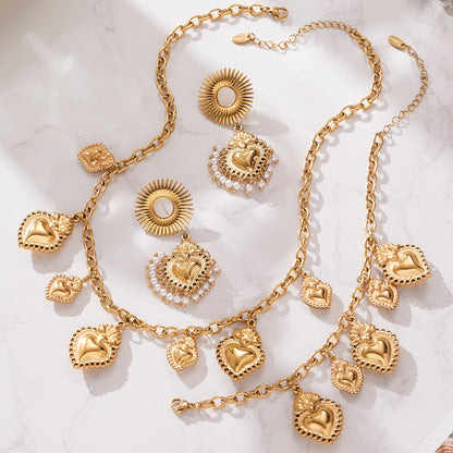 Stainless Steel Strawberry & Sunflower Jewelry Set – Necklace · Bracelet · Earrings