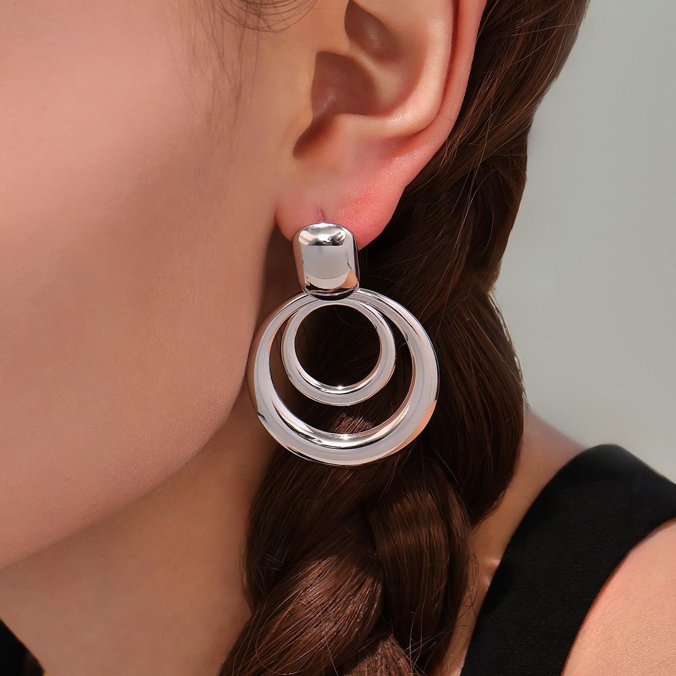 Geometric Multi-Layer Hoop Earrings Stainless Steel Statement Dangle Earrings – High Fashion Modern Jewelry | WANTI Jewelry