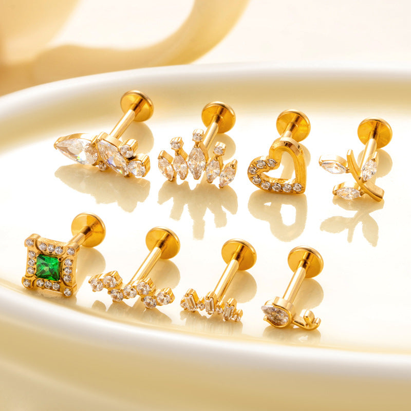 Titanium Zircon Piercing Internal Screw Rod Ear Bone Studs