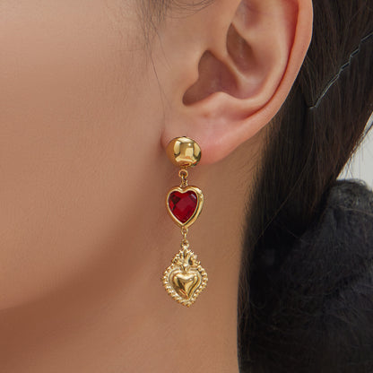 Sparkling Heart Glass Necklace & Earrings Set – Colorful Long Pendant Chain · Stainless Steel Hypoallergenic Jewelry