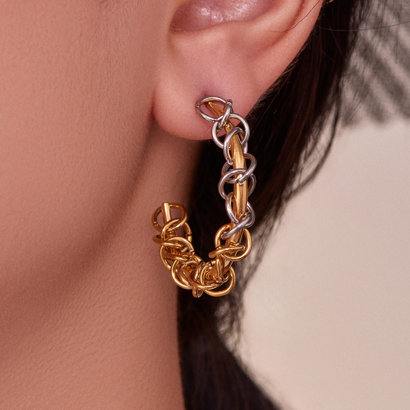 Stainless Steel Two-Tone Twisted Hoop Earrings – Fashion Statement Chunky Spiral Design | WANTI Jewelry