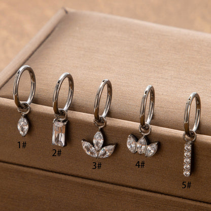 Titanium Zirconia Dangle Piercing Earrings – One-Piece Clasp Design for Earlobe & Cartilage