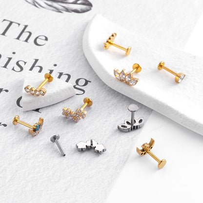 G23 Titanium Moon, Leaf & Flower CZ Studs for Cartilage Piercings | F136 Hypoallergenic Ear Bone Jewelry