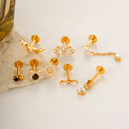 G23/F136 Titanium CZ Labret Studs | Internally Threaded Flat Back Lip & Cartilage Piercing Jewelry