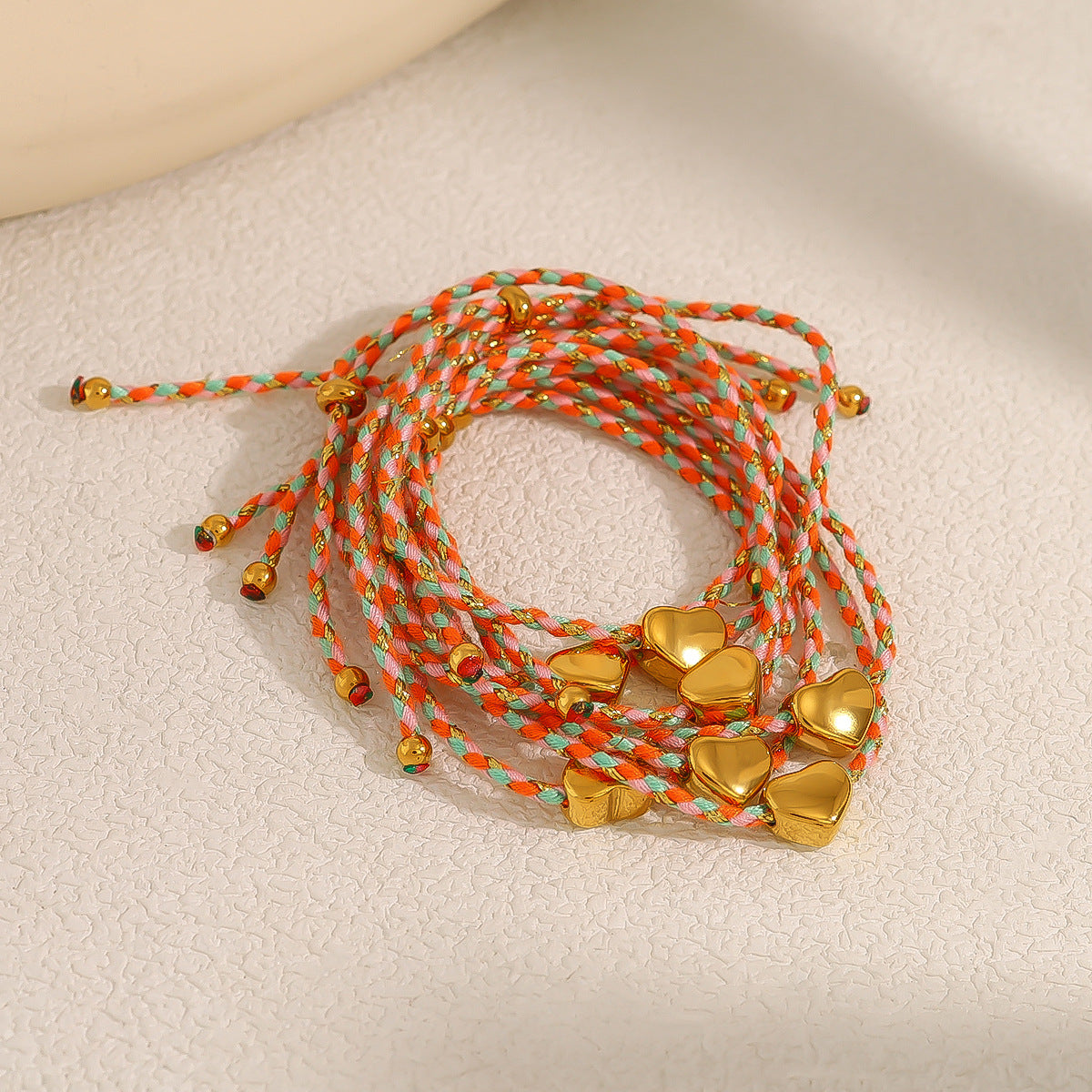 18K Gold Plated Titanium Steel Heart Pendant with Colorful Woven Cotton Cord | Stylish & Trendy Jewelry