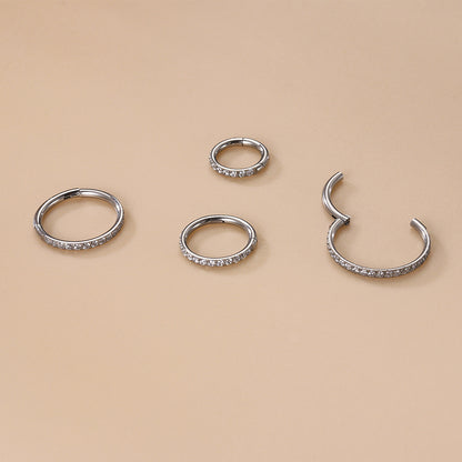 Titanium CZ Hinged Segment Ring Nose Hoop Ear Cartilage Clicker ASTM F136 16G Piercing Jewelry