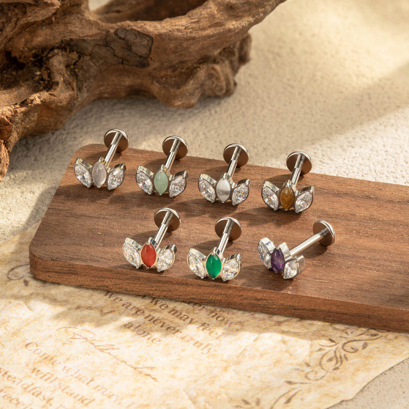 G23/F136 Titanium Marquise CZ Leaf Internal Thread Flat Back Piercing Jewelry – 7 Styles