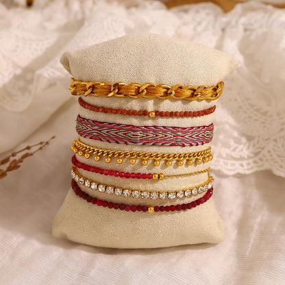 18K Gold Plated Stainless Steel Beaded Layered Bracelet Collection – Crystal, Amethyst & Gold Sandstone Chain Jewelry for Women