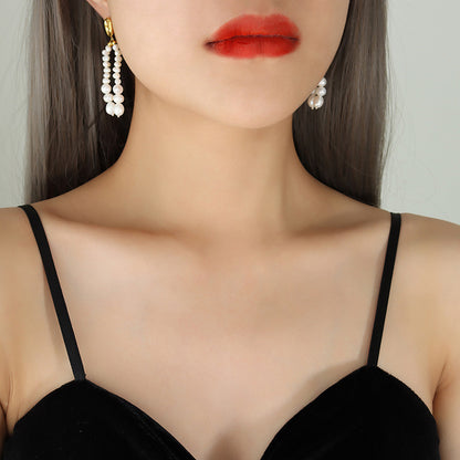 Oval Freshwater Pearl Earrings – Elegant Stainless Steel Statement Earrings for Women