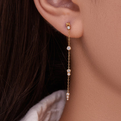 Stainless Steel Tassel Zircon Earrings – Elegant Geometric Dangle Chain Earrings | WANTI Jewelry