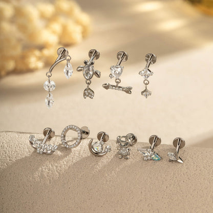 G23/F136 Titanium Internal Thread Lip & Cartilage Moon Stud