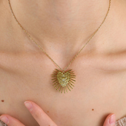 18K Gold Plated Stainless Steel Radiant Heart Textured Pendant Necklace – Fashion Jewelry Gift for Women