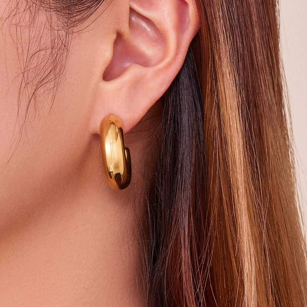 Hollow Smooth C-Shaped Hoop Earrings – Minimalist Stainless Steel Polished Statement Jewelry | WANTI Jewelry