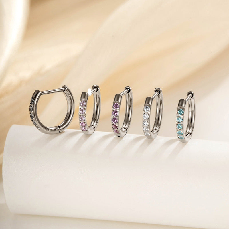 G23/F136 Titanium Paved CZ Hoop Earring Piercing – 8MM/10MM Round Stud Earrings, Hypoallergenic Body Jewelry for Daily & Professional Use