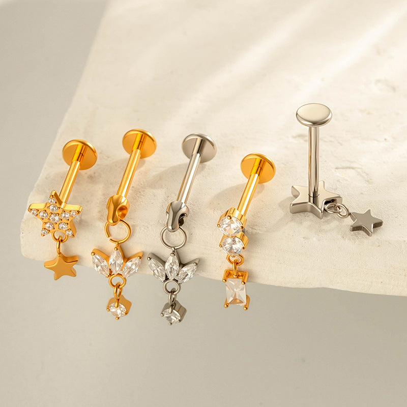 F136 Titanium Internally Threaded Dangling CZ Cartilage Stud – Hypoallergenic Piercing Jewelry