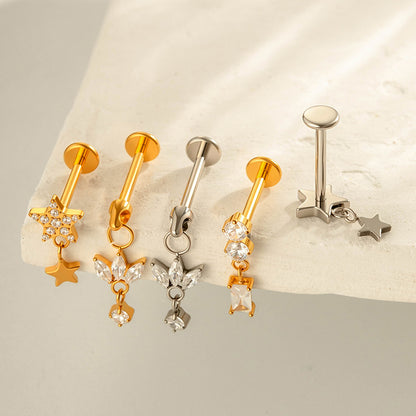 F136 Titanium Internally Threaded Dangling CZ Cartilage Stud – Hypoallergenic Piercing Jewelry