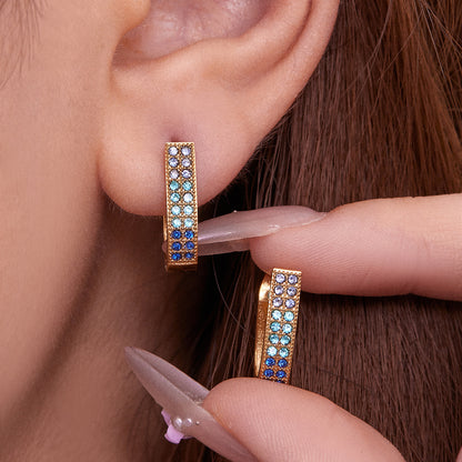 U-Shaped Geometric Zircon Earrings | Stainless Steel Micro Paved Colorful Hoop Earrings | Minimalist Modern Fashion Jewelry