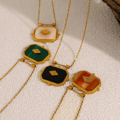 18K Gold Plated Titanium Steel Rectangular Pendant Necklace Set | Elegant Fashion Jewelry