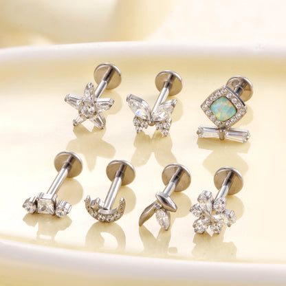 F136 Titanium Butterfly Star Moon Lip & Cartilage Stud with CZ | Internally Threaded