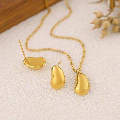 18K Gold Plated Stainless Steel Teardrop Bead Pendant Necklace | Minimalist Luxury Jewelry