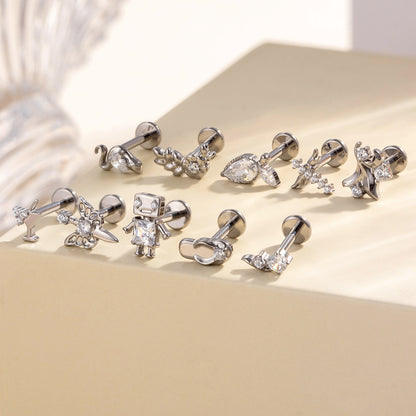 G23/F136 Titanium Internally Threaded CZ Flat-Back Cartilage Stud Earrings