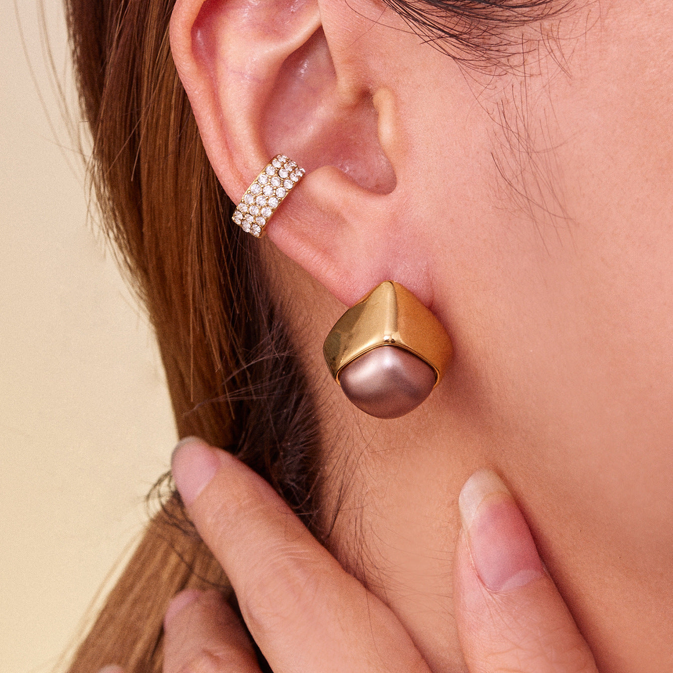 Geometric Smooth Pearl Stainless Steel Stud Earrings – Minimalist Chic Jewelry | WANTI Jewelry