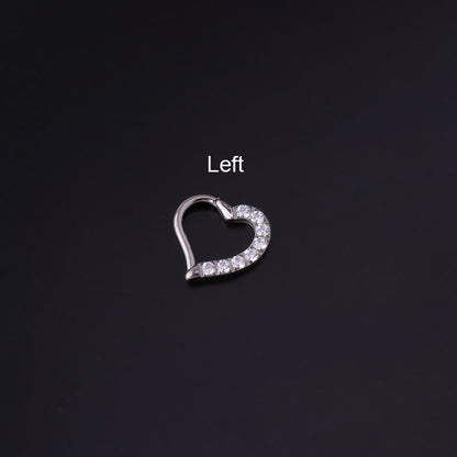 Implant Grade G23 ASTM F136 Titanium Heart Daith Clicker Earring | 16G CZ Hinged Hoop Piercing