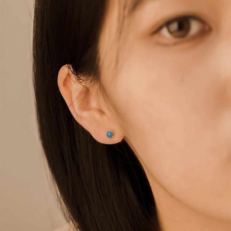 14K Solid Gold Turquoise Screw-Back Stud Earring – Hypoallergenic Daily Wear (Single)