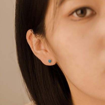 14K Solid Gold Turquoise Screw-Back Stud Earring – Hypoallergenic Daily Wear (Single)