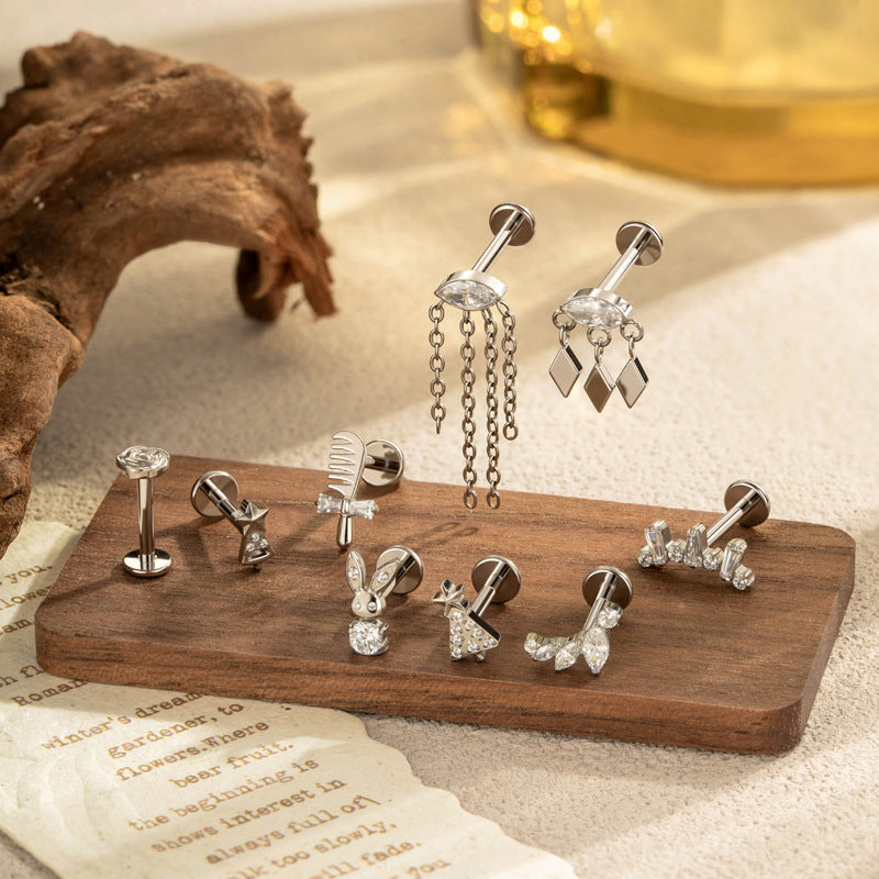 G23/F136 Titanium Micro CZ Internal Thread Piercing Jewelry – Christmas Tree, Rose, Comb & Bunny | 10 Styles